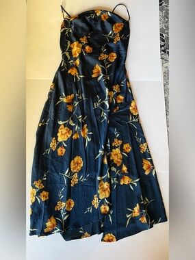 Astr Backless Navy Dress with Yellow Floral Print and Adjustable Straps
